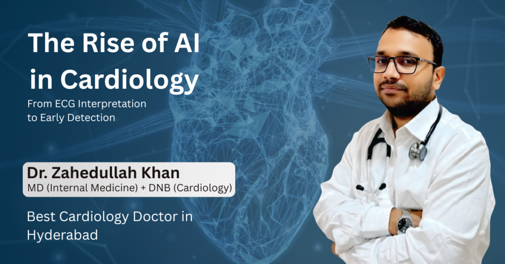 Dr. Zahedullah Khan performing AI-powered ECG analysis at Olive Sarvodaya Hospital Hyderabad